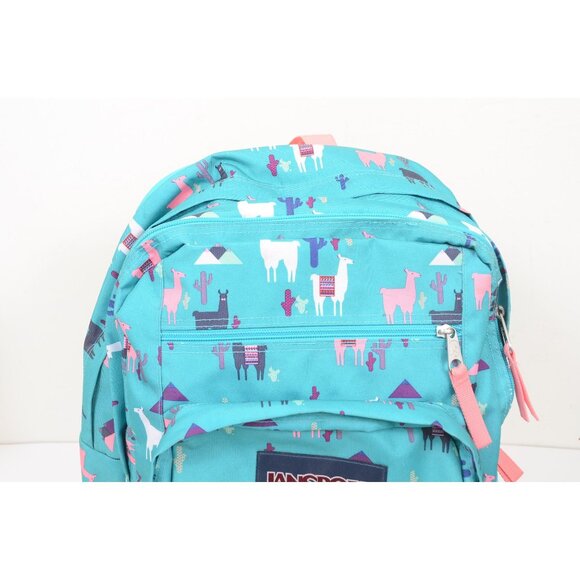 Jansport Big Student Backpack Teal Whimsical Playful Llamas Daypack School Bag - Picture 3 of 7